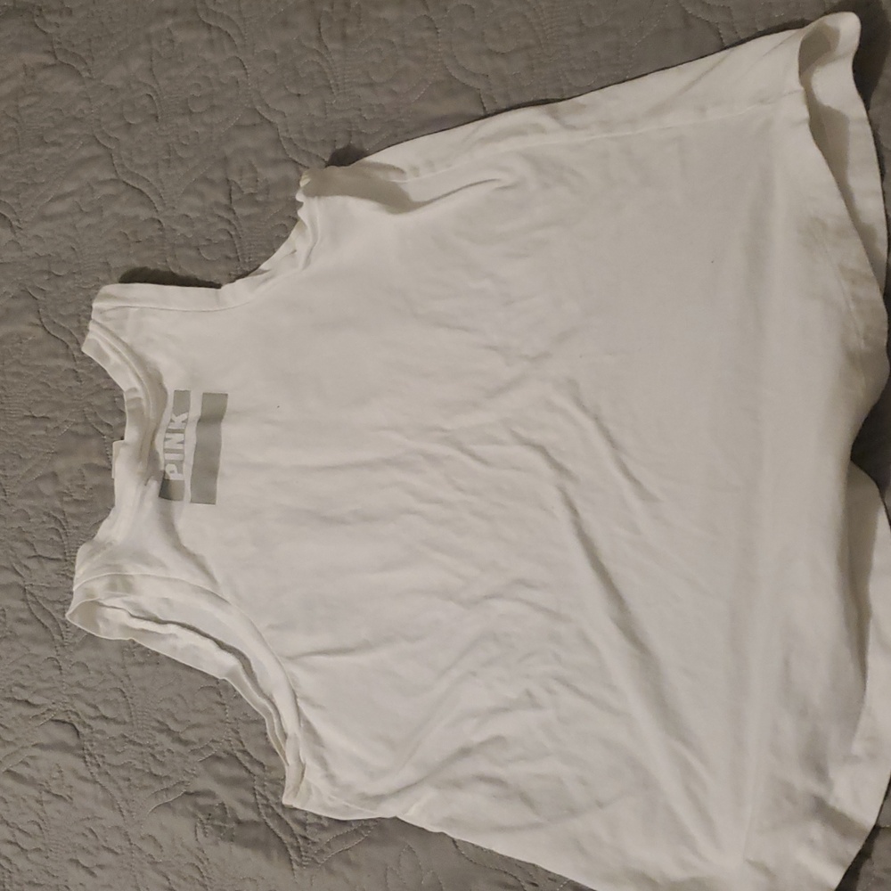 Victoria's Secret PINK White Tank with Gray Logo Size Small - Picture 6 of 6